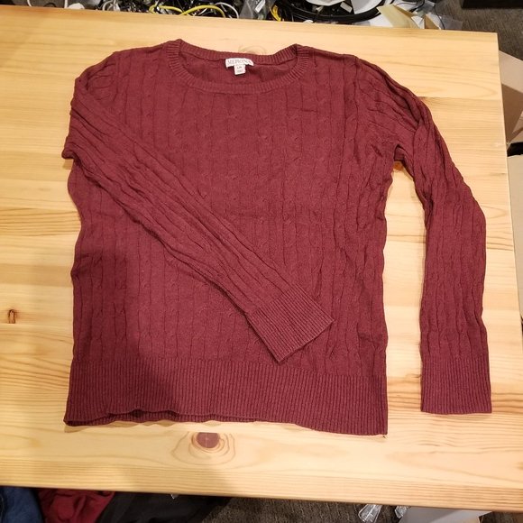 Merona Maroon Crew Neck Long Sleeve Cable Sweater - Picture 1 of 2